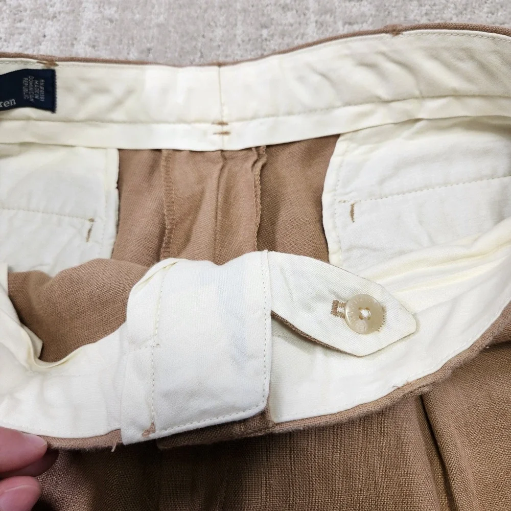 Vintage Polo Ralph Lauren Linen Pants Men 34x30 Pleated High Rise Trouser Flowy